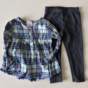 Jumping Beans Toddler Girls 3T Matching Set Flannel Shirt with thick leggings